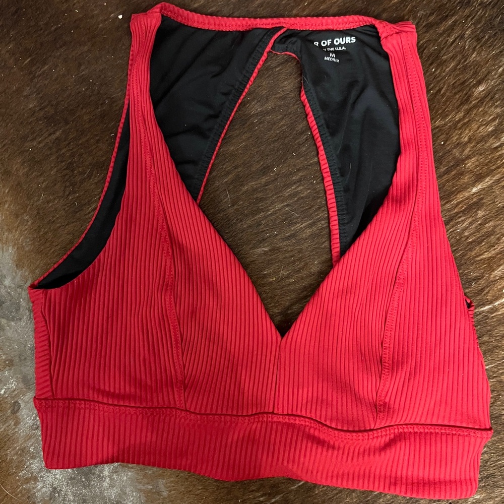Year of Ours Red Ribbed Sports Bra